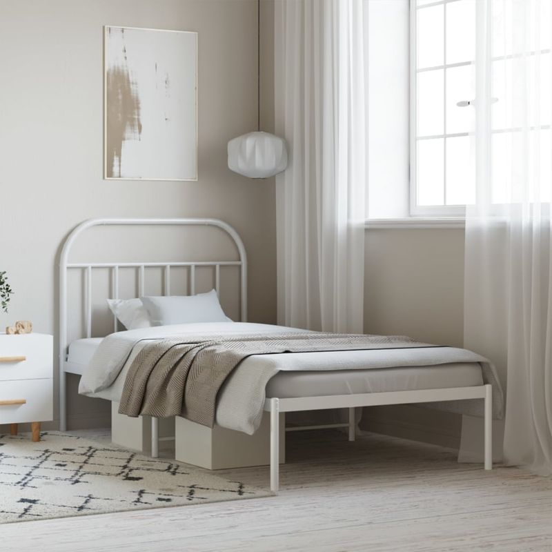 Casa si Gradina - Mobilier - Paturi si accesorii - Paturi - Cadru de pat din metal cu tablie, alb, 100x200 cm - Infinity.ro