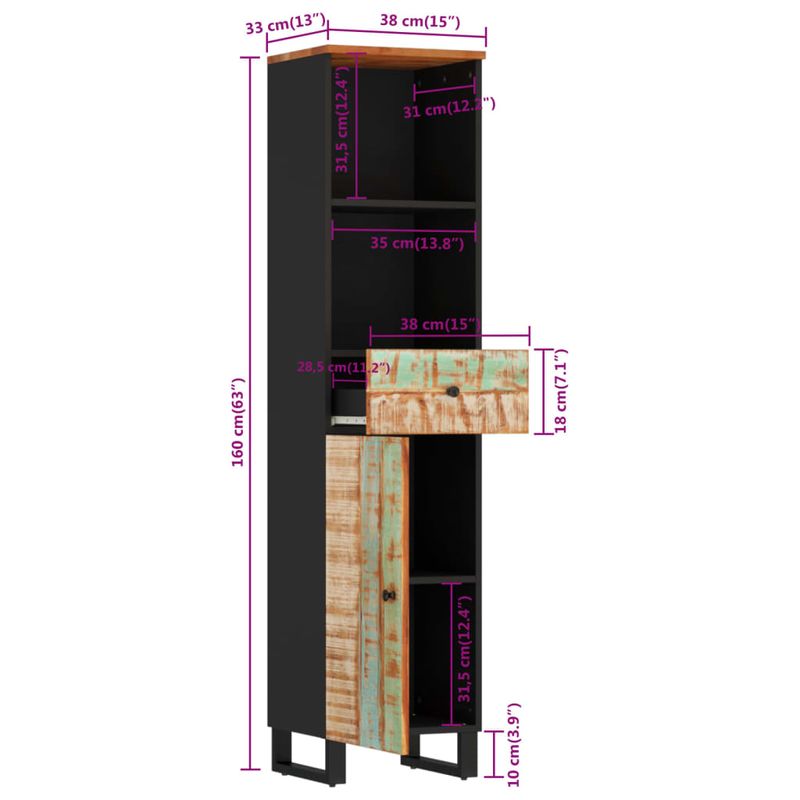 Casa si Gradina - Mobilier - Mobilier baie - Comode baie - Dulap de baie, 38x33x160 cm, lemn masiv reciclat - Infinity.ro