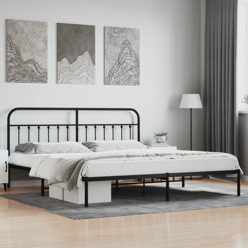 Casa si Gradina - Mobilier - Paturi si accesorii - Paturi - Cadru de pat metalic cu tablie, negru, 200x200 cm - Infinity.ro