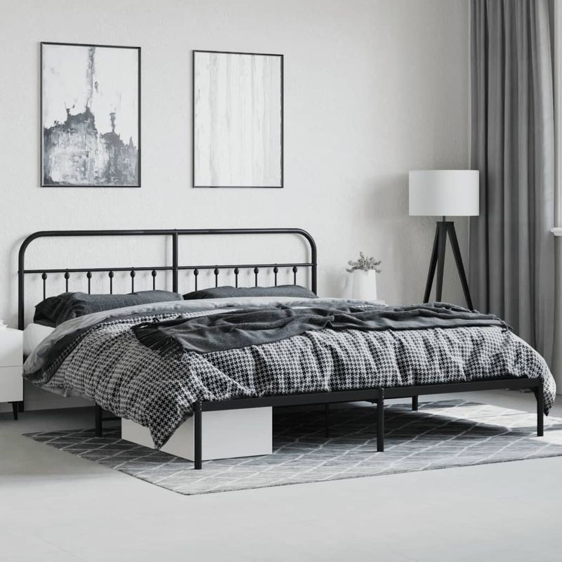 Casa si Gradina - Mobilier - Paturi si accesorii - Paturi - Cadru de pat metalic cu tablie, negru, 200x200 cm - Infinity.ro