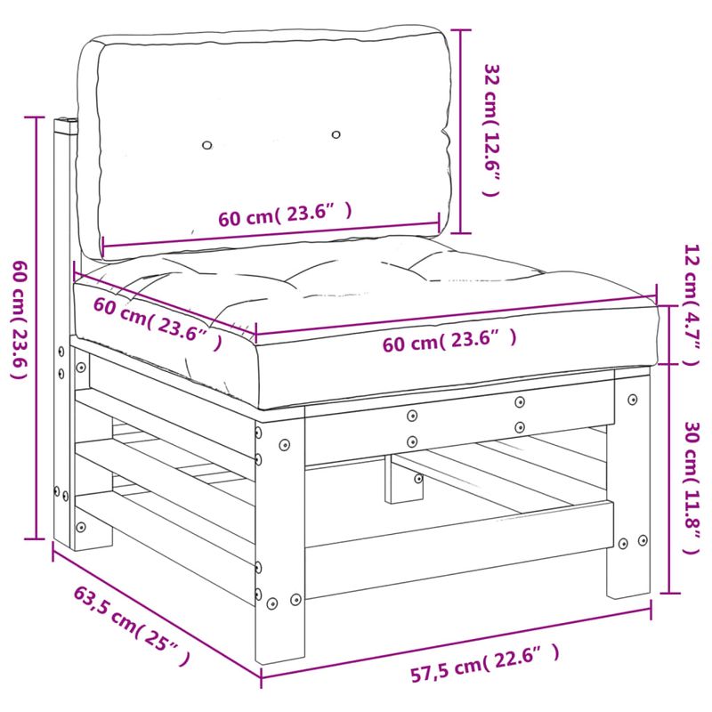 Casa si Gradina - Gradina si terasa - Mobilier exterior - Canapele si fotolii gradina - Canapea de mijloc cu perne, alb, lemn masiv de pin - Infinity.ro