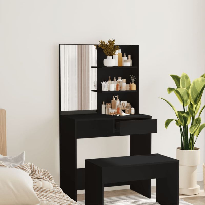 Casa si Gradina - Mobilier - Comode si corpuri - Masute de toaleta - Masa de toaleta cu oglinda, negru, 74,5x40x141 cm - Infinity.ro
