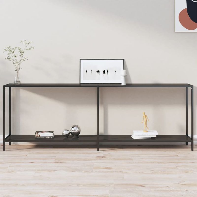 Casa si Gradina - Mobilier - Comode si corpuri - Console - Masa consola, negru, 220x35x75,5 cm, sticla securizata - Infinity.ro