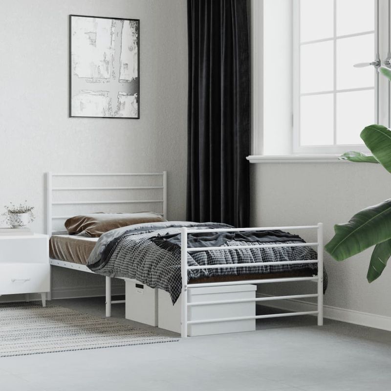 Casa si Gradina - Mobilier - Paturi si accesorii - Paturi - Cadru de pat metalic cu tablie de cap/picioare, alb, 90x190 cm - Infinity.ro