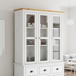 Casa si Gradina - Mobilier - Comode si corpuri - Comode - Dulap cu usi din sticla „BODO”, alb & maro, lemn masiv de pin - Infinity.ro