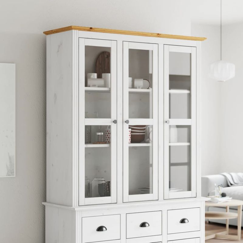 Casa si Gradina - Mobilier - Comode si corpuri - Comode - Dulap cu usi din sticla „BODO”, alb & maro, lemn masiv de pin - Infinity.ro