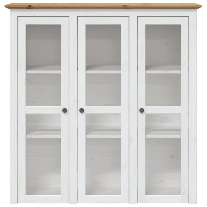 Casa si Gradina - Mobilier - Comode si corpuri - Comode - Dulap cu usi din sticla „BODO”, alb & maro, lemn masiv de pin - Infinity.ro