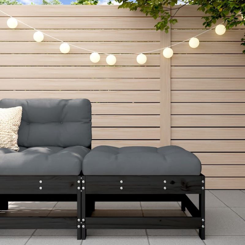 Casa si Gradina - Gradina si terasa - Mobilier exterior - Canapele si fotolii gradina - Taburet de gradina cu perna, negru, lemn masiv de pin - Infinity.ro