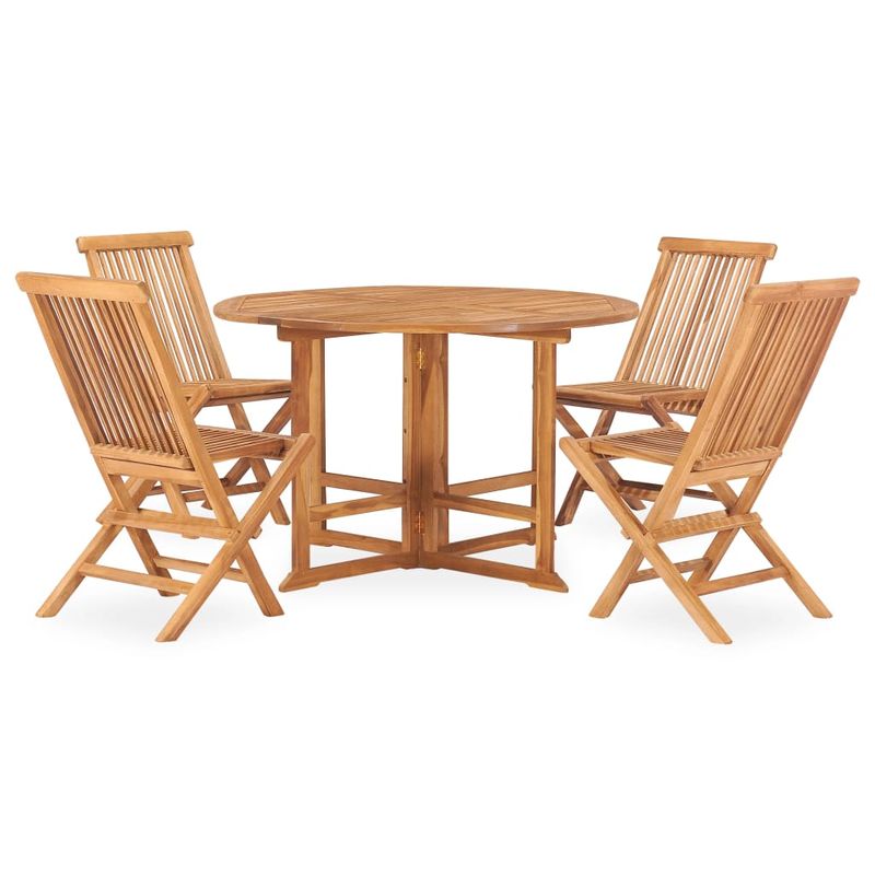 Casa si Gradina - Gradina si terasa - Mobilier exterior - Seturi mobila gradina - Set mobilier de exterior pliabil, 5 piese, lemn masiv de tec, mărime diametru 120x75 cm, model fără cotieră, formă rotund - Infinity.ro