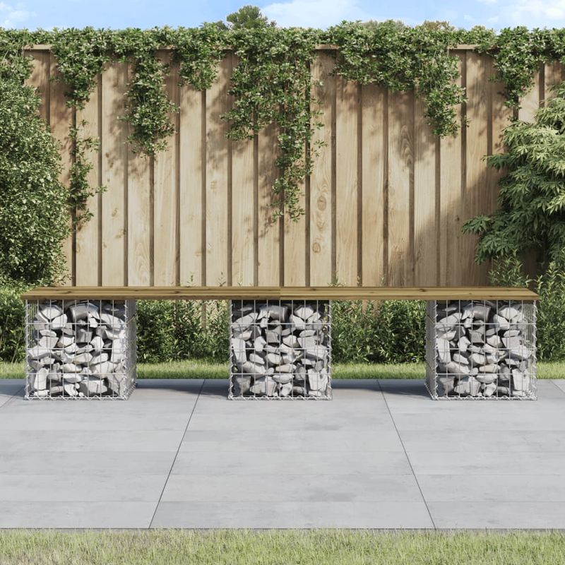Casa si Gradina - Gradina si terasa - Mobilier exterior - Bancute de gradina - Banca gradina, design gabion, 203x31x42 cm, lemn pin impregnat - Infinity.ro