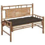 Casa si Gradina - Gradina si terasa - Mobilier exterior - Bancute de gradina - Banca de gradina cu perna, 120 cm, bambus, gri taupe, mărime 120x50x7 cm - Infinity.ro