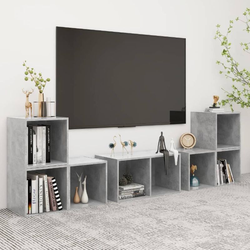 Casa si Gradina - Mobilier - Seturi de mobilier - Seturi living - Set de dulapuri TV, 6 piese, gri beton, lemn prelucrat - Infinity.ro