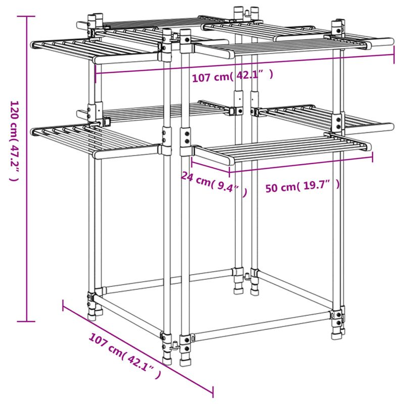 Casa si Gradina - Mobilier - Organizare si depozitare - Umerase si valeti - Suport pentru uscat rufe, 107x107x120 cm, aluminiu - Infinity.ro