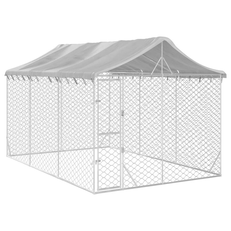 Petshop - Accesorii petshop - Culcusuri si custi - Custi interior si exterior - Padoc exterior cu acoperis argintiu 3x4,5x2,5 m otel galvanizat - Infinity.ro