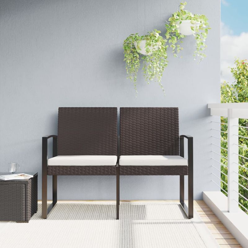 Casa si Gradina - Gradina si terasa - Mobilier exterior - Bancute de gradina - Banca de gradina cu 2 locuri, cu perne, maro, ratan PP - Infinity.ro