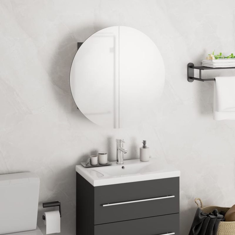 Casa si Gradina - Mobilier - Mobilier baie - Corpuri baie - Dulap de baie cu oglinda rotunda si LED, gri, 40x40x17,5 cm - Infinity.ro