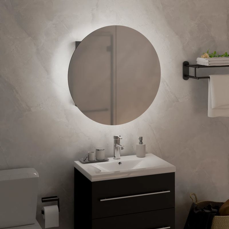 Casa si Gradina - Mobilier - Mobilier baie - Corpuri baie - Dulap de baie cu oglinda rotunda si LED, gri, 40x40x17,5 cm - Infinity.ro