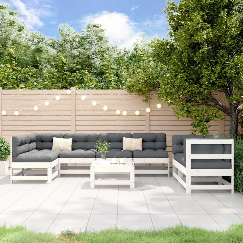Casa si Gradina - Gradina si terasa - Mobilier exterior - Seturi mobila gradina - Set mobilier relaxare gradina, 8 piese, alb, lemn masiv de pin - Infinity.ro