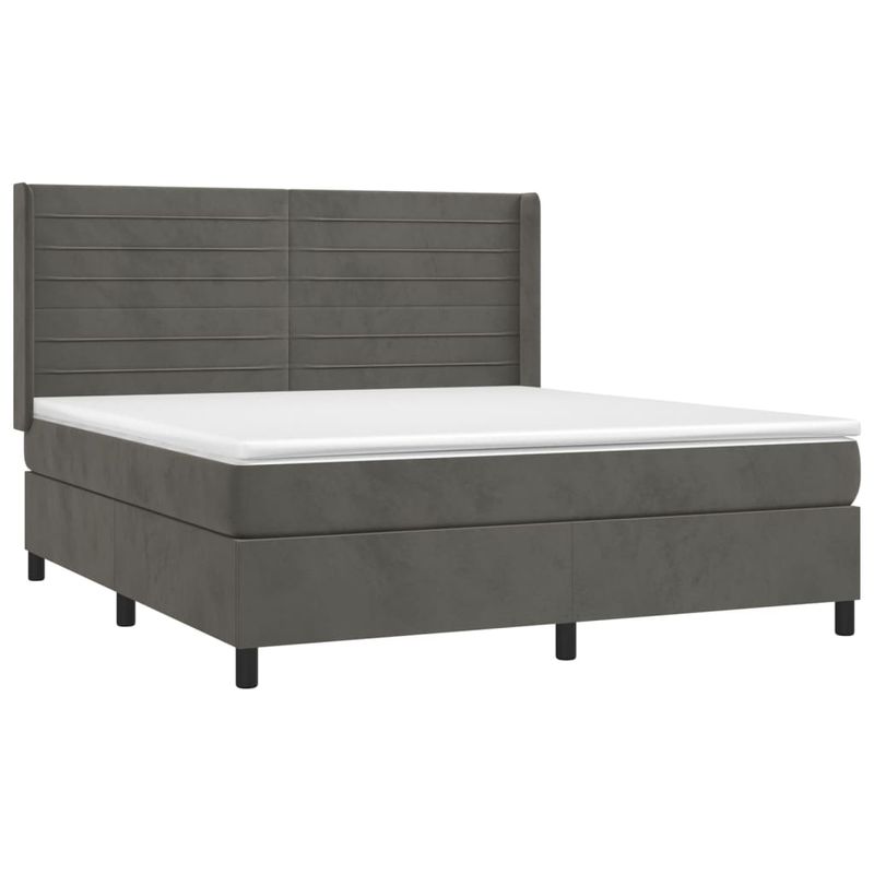 Casa si Gradina - Mobilier - Paturi si accesorii - Paturi - Pat box spring cu saltea, gri inchis, 180x200 cm, catifea - Infinity.ro