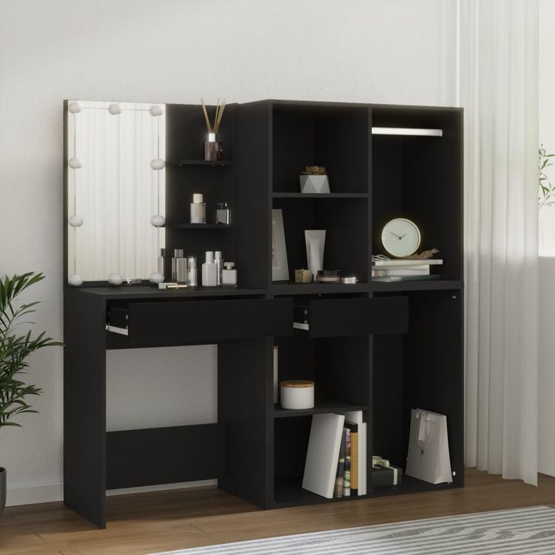 Casa si Gradina - Mobilier - Comode si corpuri - Masute de toaleta - Masa de toaleta cu LED si dulapuri, negru, lemn prelucrat - Infinity.ro