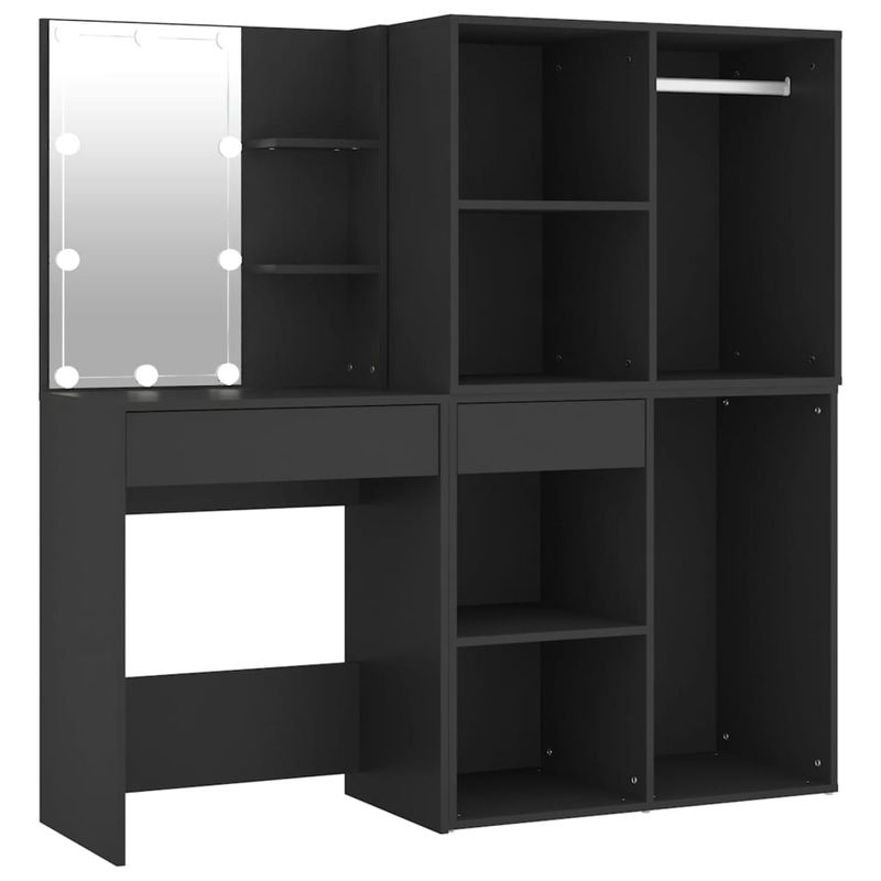 Casa si Gradina - Mobilier - Comode si corpuri - Masute de toaleta - Masa de toaleta cu LED si dulapuri, negru, lemn prelucrat - Infinity.ro