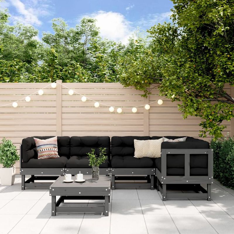 Casa si Gradina - Gradina si terasa - Mobilier exterior - Seturi mobila gradina - Set mobilier relexare de gradina, 6 piese, gri, lemn masiv pin - Infinity.ro