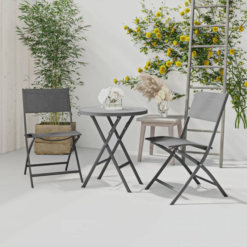 Casa si Gradina - Gradina si terasa - Mobilier exterior - Seturi mobila gradina - Set mobilier bistro pliabil, 3 piese, gri, otel - Infinity.ro