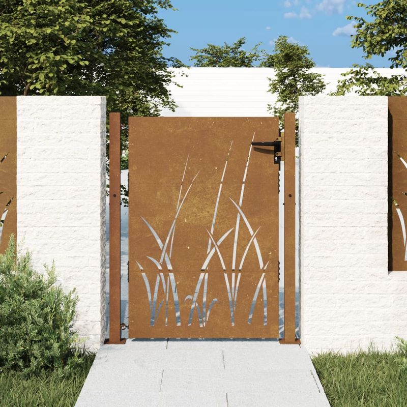 Casa si Gradina - Gradina si terasa - Garduri, panouri si accesorii - Poarta pentru gradina, 105x130 cm, otel corten, model iarba - Infinity.ro