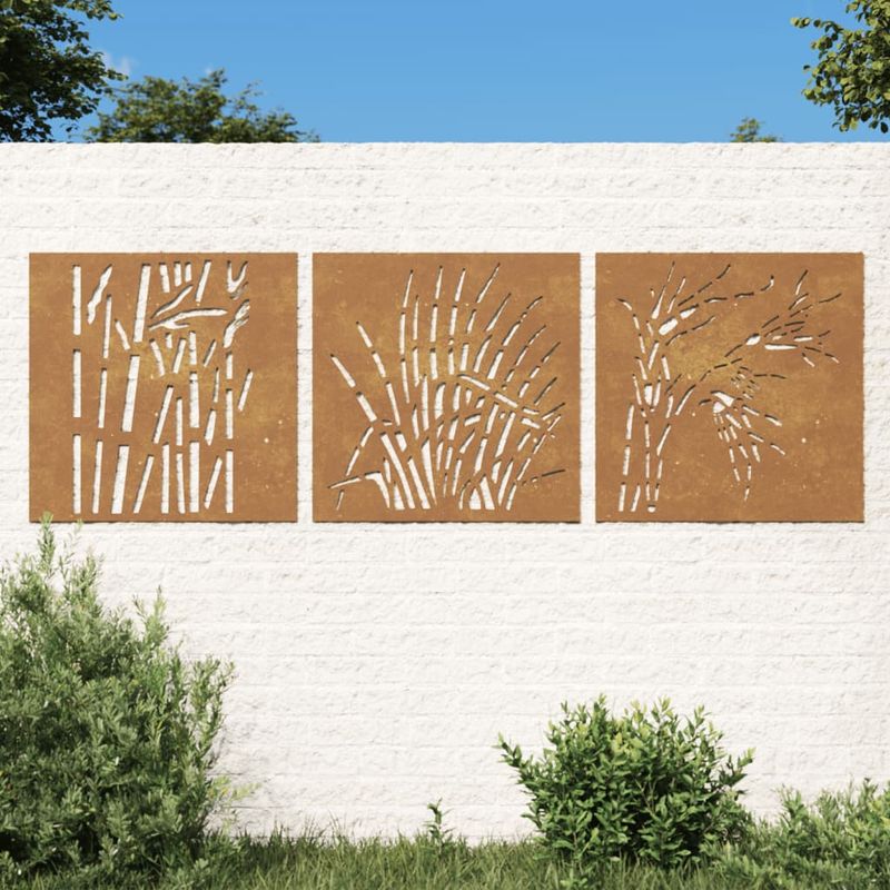 Casa si Gradina - Decoratiuni - Decoratiuni perete - Decor de perete 3 buc. 55x55 cm model iarba otel Corten - Infinity.ro