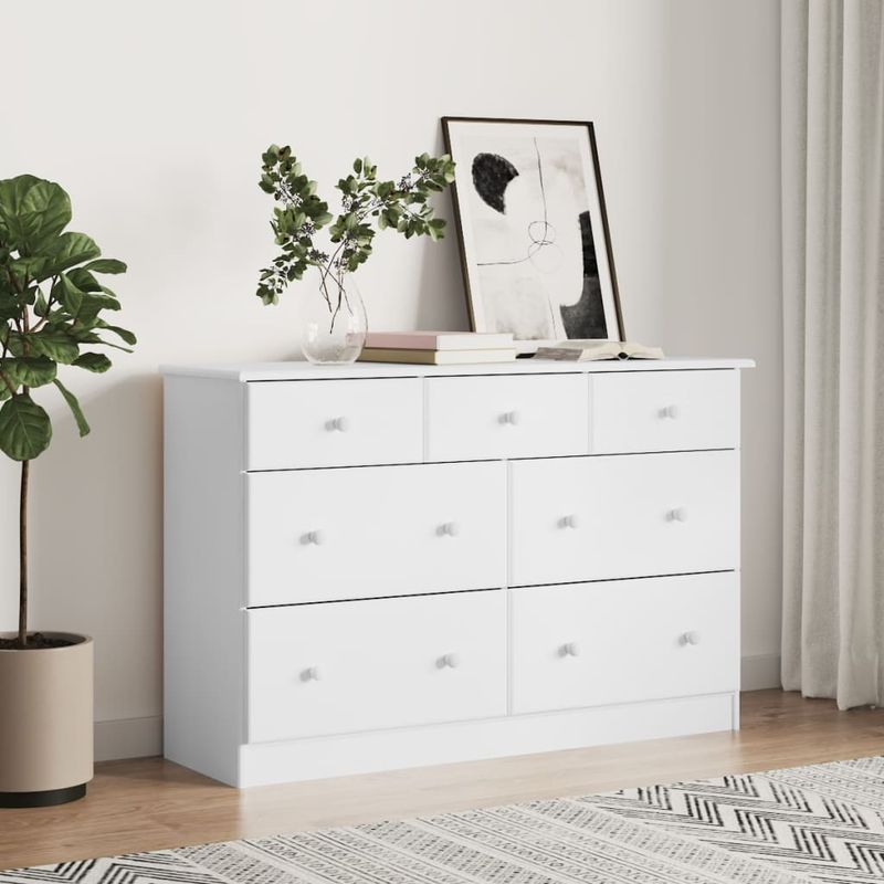 Casa si Gradina - Mobilier - Comode si corpuri - Comode - Comoda cu sertare ALTA, alb, 112x35x73 cm, lemn masiv de pin - Infinity.ro