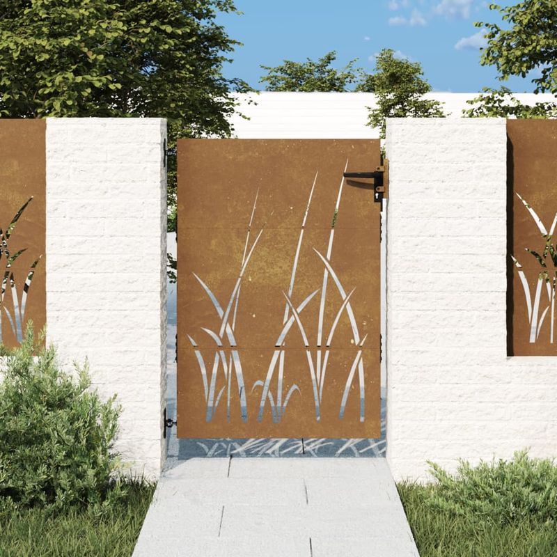 Casa si Gradina - Gradina si terasa - Garduri, panouri si accesorii - Poarta pentru gradina, 85x150 cm, otel corten, model iarba - Infinity.ro
