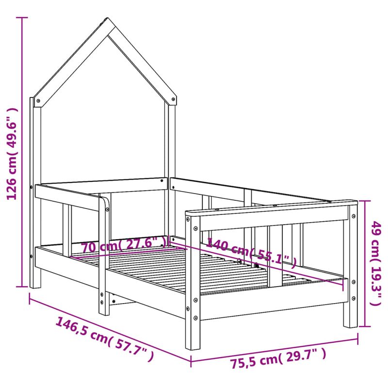 Casa si Gradina - Mobilier - Mobilier copii - Patuturi copii - Cadru de pat pentru copii, alb, 70x140 cm, lemn masiv de pin - Infinity.ro