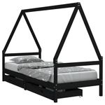 Casa si Gradina - Mobilier - Mobilier copii - Patuturi copii - Cadru de pat copii cu sertare, negru, 90x200 cm, lemn masiv pin - Infinity.ro