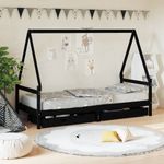 Casa si Gradina - Mobilier - Mobilier copii - Patuturi copii - Cadru de pat copii cu sertare, negru, 90x200 cm, lemn masiv pin - Infinity.ro