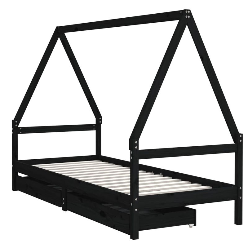 Casa si Gradina - Mobilier - Mobilier copii - Patuturi copii - Cadru de pat copii cu sertare, negru, 90x200 cm, lemn masiv pin - Infinity.ro