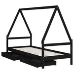 Casa si Gradina - Mobilier - Mobilier copii - Patuturi copii - Cadru de pat copii cu sertare, negru, 90x200 cm, lemn masiv pin - Infinity.ro