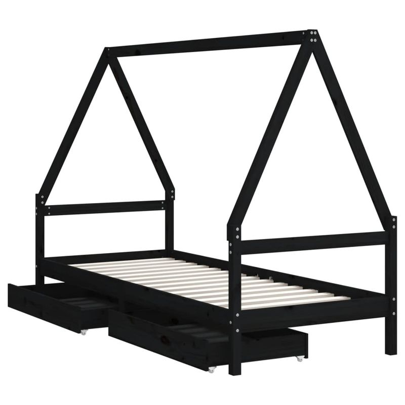 Casa si Gradina - Mobilier - Mobilier copii - Patuturi copii - Cadru de pat copii cu sertare, negru, 90x200 cm, lemn masiv pin - Infinity.ro