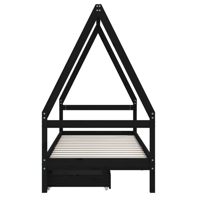 Casa si Gradina - Mobilier - Mobilier copii - Patuturi copii - Cadru de pat copii cu sertare, negru, 90x200 cm, lemn masiv pin - Infinity.ro