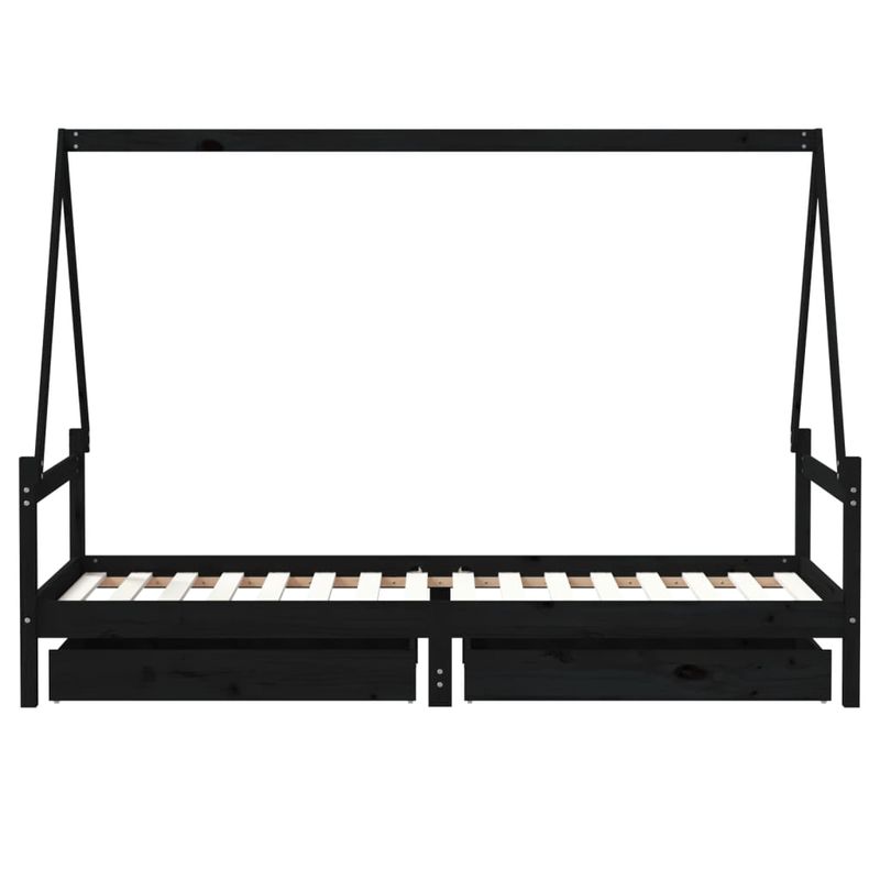 Casa si Gradina - Mobilier - Mobilier copii - Patuturi copii - Cadru de pat copii cu sertare, negru, 90x200 cm, lemn masiv pin - Infinity.ro