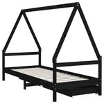 Casa si Gradina - Mobilier - Mobilier copii - Patuturi copii - Cadru de pat copii cu sertare, negru, 90x200 cm, lemn masiv pin - Infinity.ro