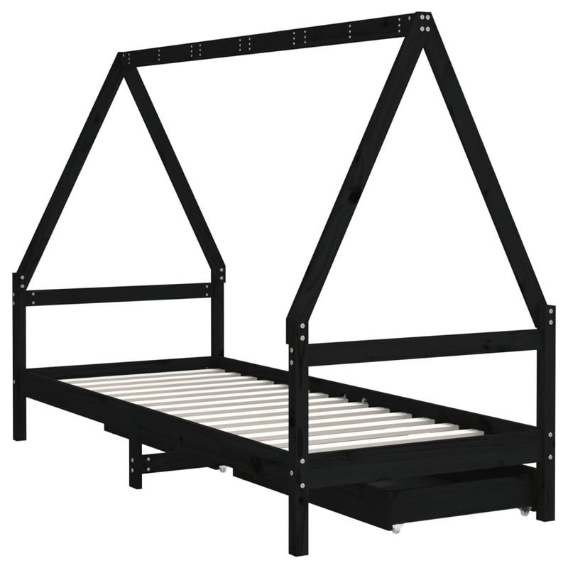 Casa si Gradina - Mobilier - Mobilier copii - Patuturi copii - Cadru de pat copii cu sertare, negru, 90x200 cm, lemn masiv pin - Infinity.ro