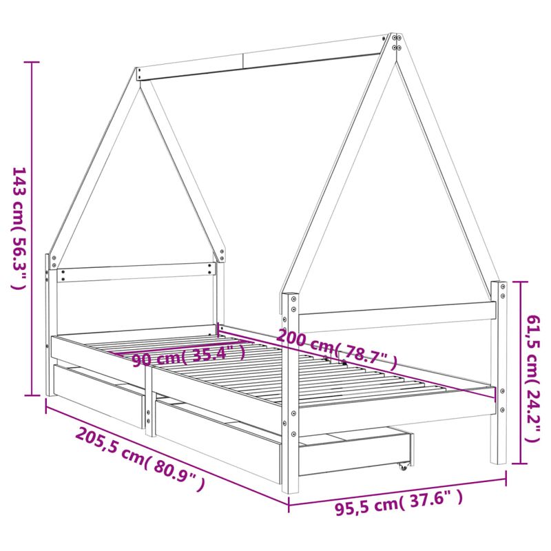 Casa si Gradina - Mobilier - Mobilier copii - Patuturi copii - Cadru de pat copii cu sertare, negru, 90x200 cm, lemn masiv pin - Infinity.ro