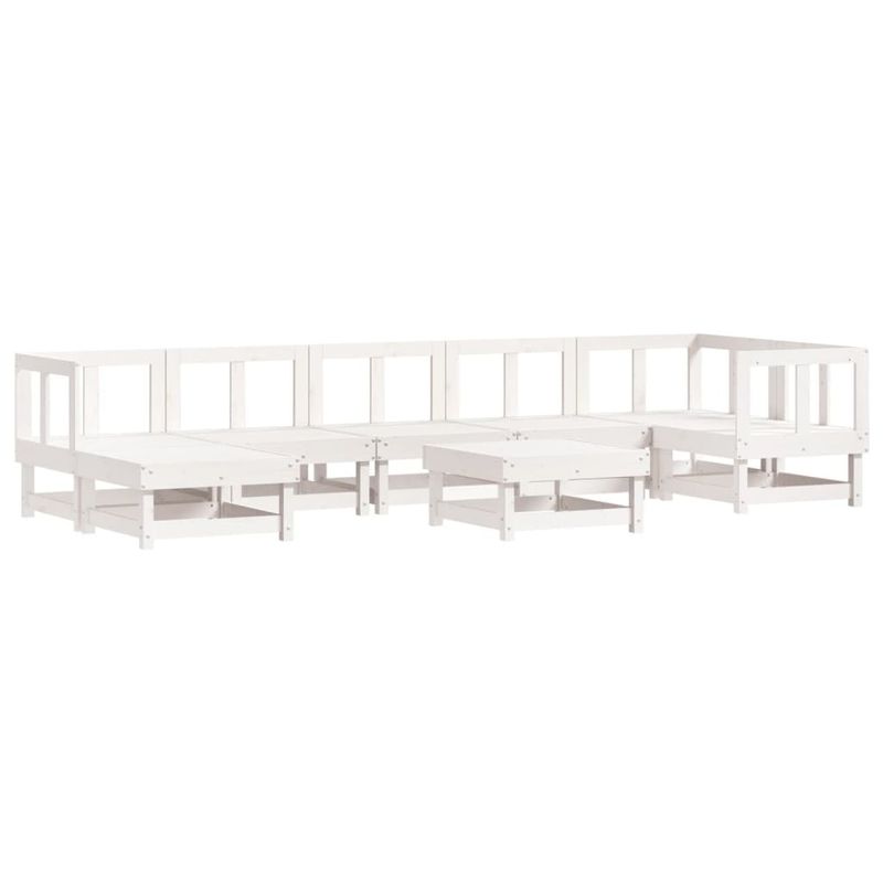 Casa si Gradina - Gradina si terasa - Mobilier exterior - Seturi mobila gradina - Set mobilier de gradina cu perne, 8 piese, alb, lemn masiv - Infinity.ro