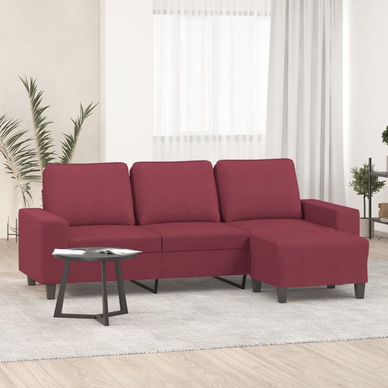 Casa si Gradina - Mobilier - Canapele si coltare - Canapele - Canapea cu 3 locuri si taburet, rosu vin, 180 cm, textil - Infinity.ro