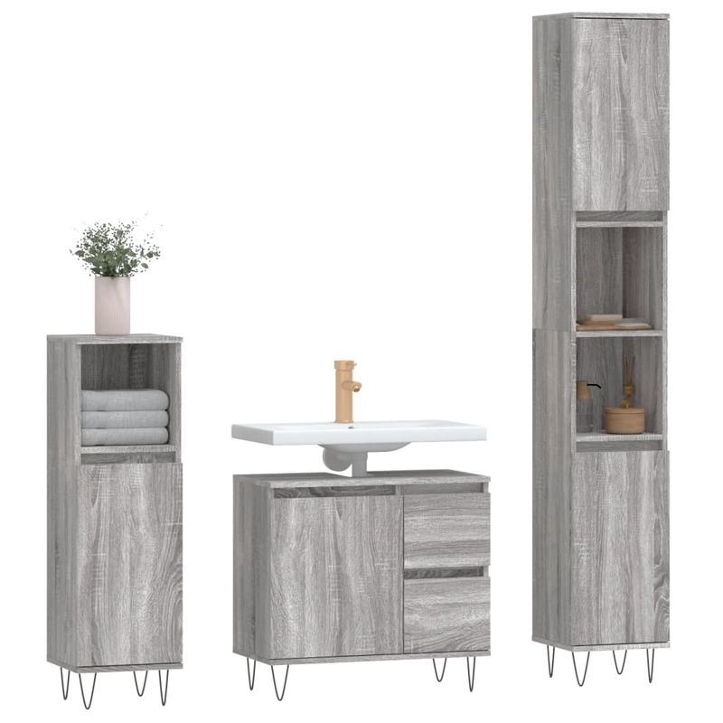 Casa si Gradina - Mobilier - Seturi de mobilier - Seturi baie - Set mobilier de baie, 3 piese, gri sonoma, lemn prelucrat - Infinity.ro