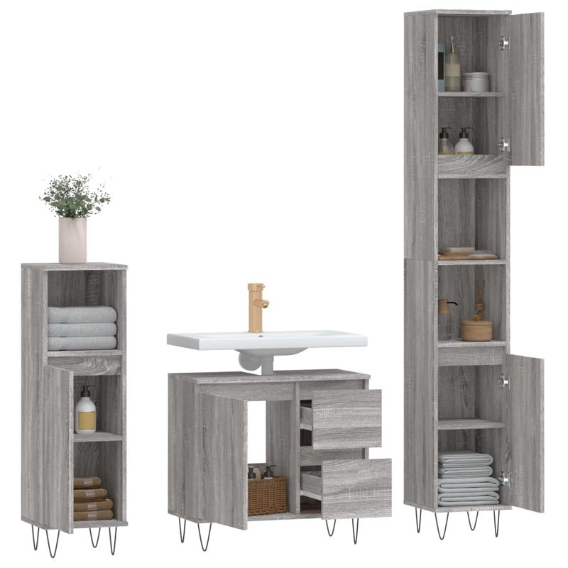Casa si Gradina - Mobilier - Seturi de mobilier - Seturi baie - Set mobilier de baie, 3 piese, gri sonoma, lemn prelucrat - Infinity.ro