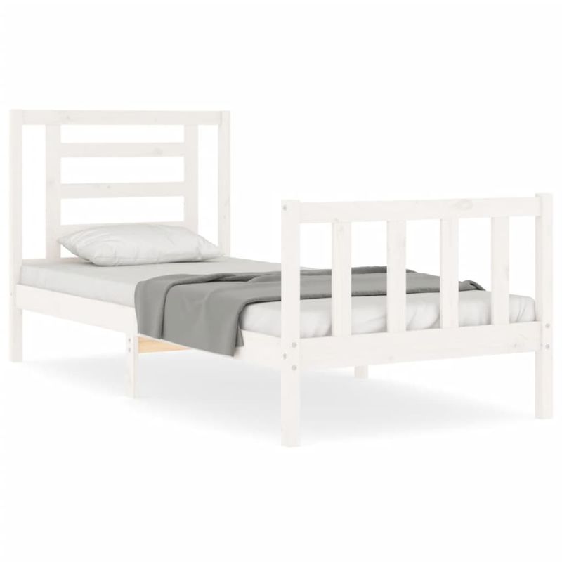 Casa si Gradina - Mobilier - Paturi si accesorii - Paturi - Cadru de pat cu tablie single mic, alb, lemn masiv - Infinity.ro