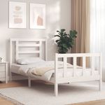 Casa si Gradina - Mobilier - Paturi si accesorii - Paturi - Cadru de pat cu tablie single mic, alb, lemn masiv - Infinity.ro