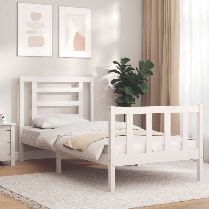 Casa si Gradina - Mobilier - Paturi si accesorii - Paturi - Cadru de pat cu tablie single mic, alb, lemn masiv - Infinity.ro