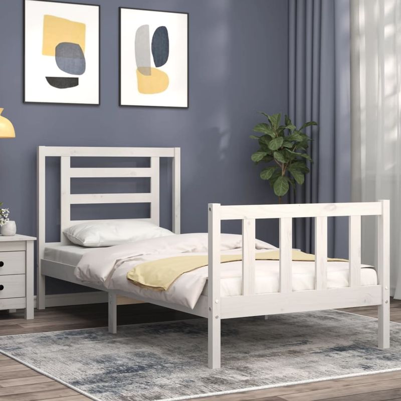 Casa si Gradina - Mobilier - Paturi si accesorii - Paturi - Cadru de pat cu tablie single mic, alb, lemn masiv - Infinity.ro
